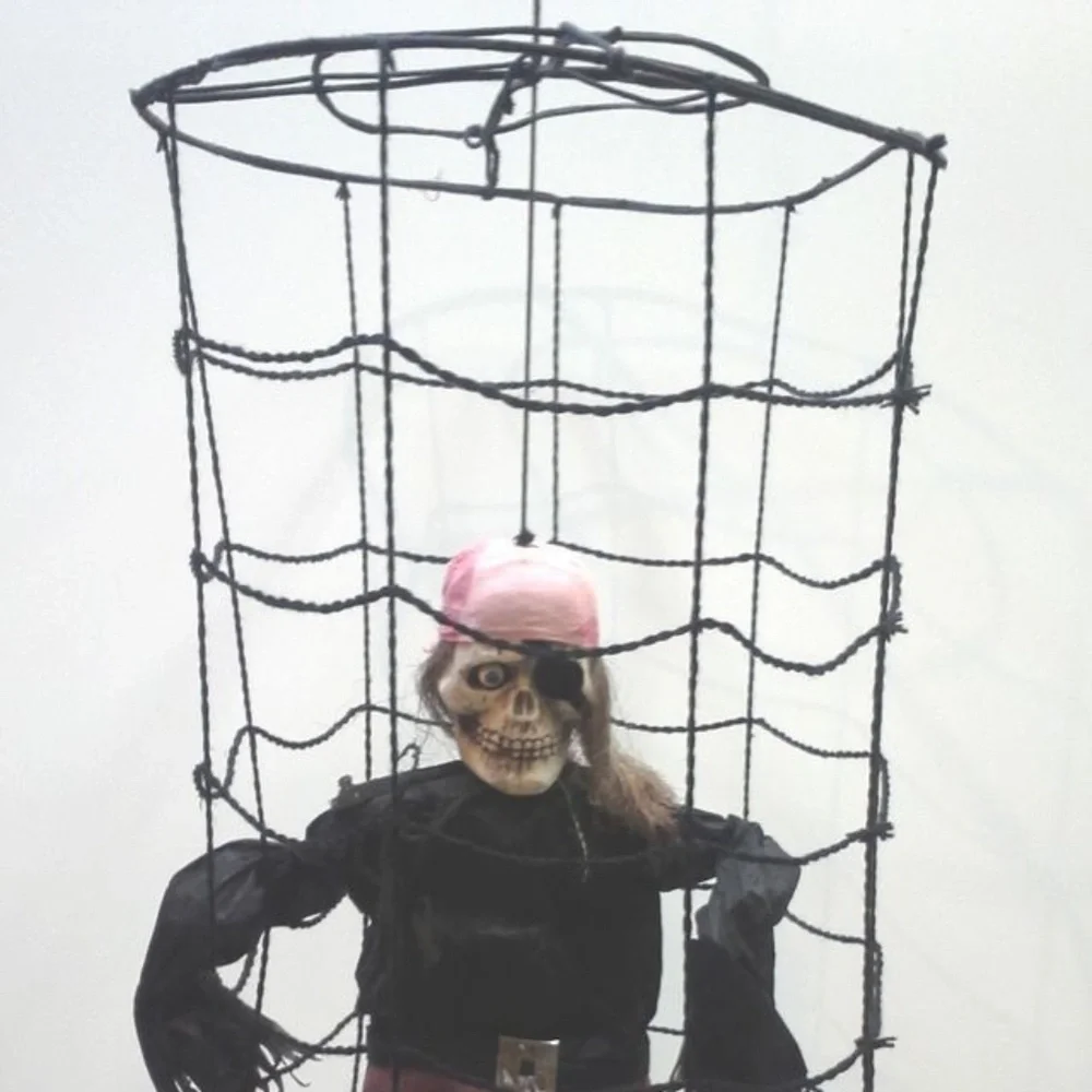 Vintage Halloween Pirate, Hanging Cage Party Yard Porch Prop 36H x 24D